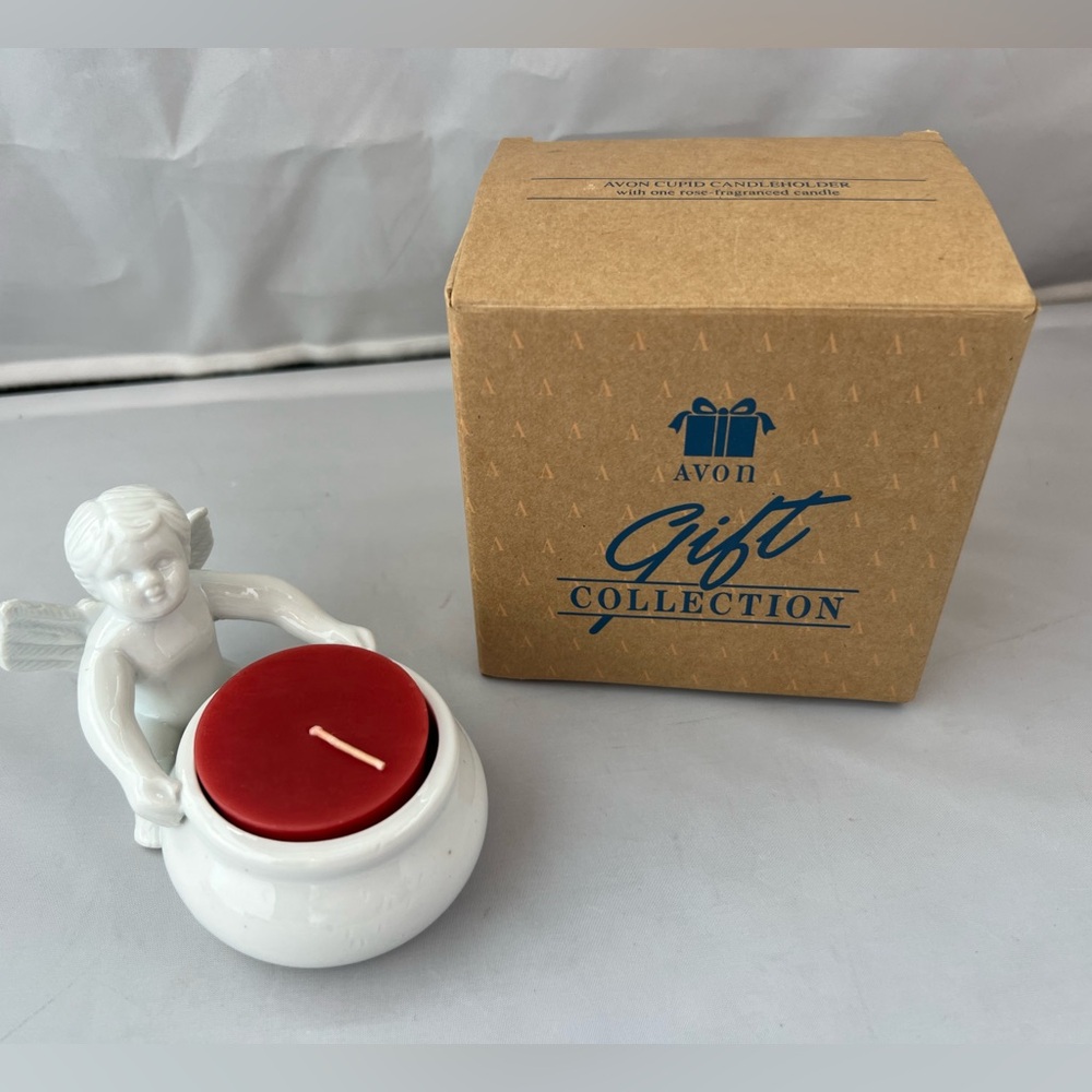 Avon Gift Collection White Angel Ceramic Candle Holder with Red Votive